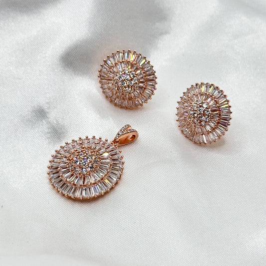 Sunburst Crystal Rose Gold Pendant Set