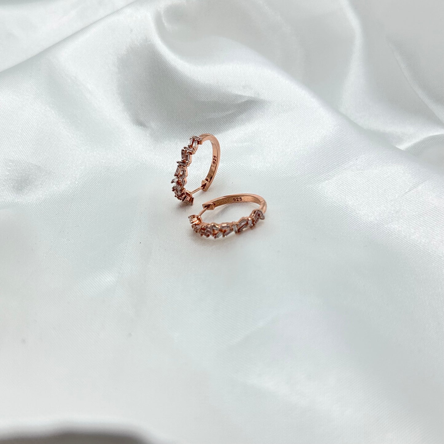 Delicate Rose Gold Hoop Earrings with Intricate Stone Detailing