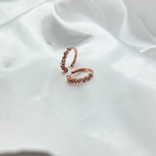 Delicate Rose Gold Hoop Earrings with Intricate Stone Detailing