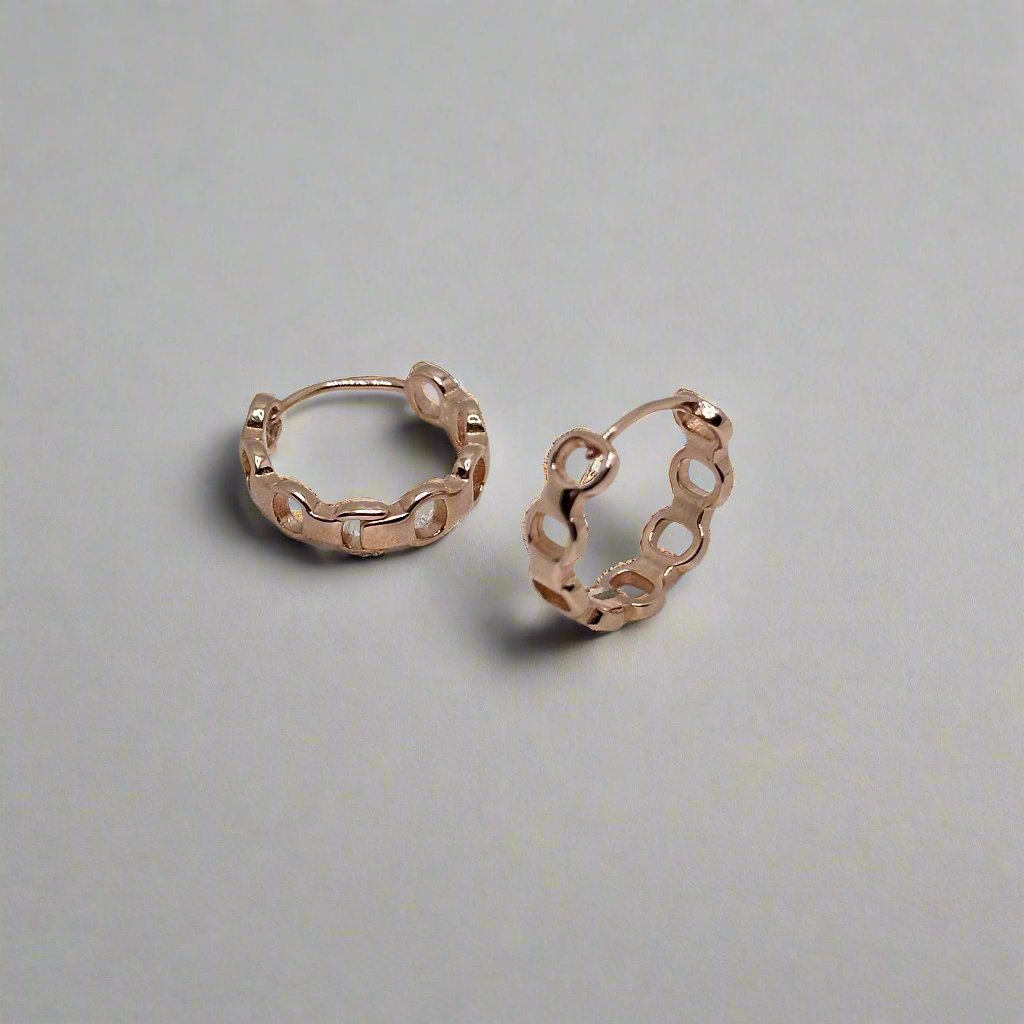 Rose Gold Plated Silver Hoop Earrings with Cutouts