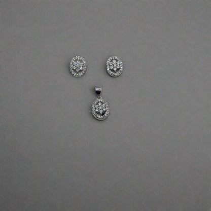 Starred Oval Silver Pendant Set