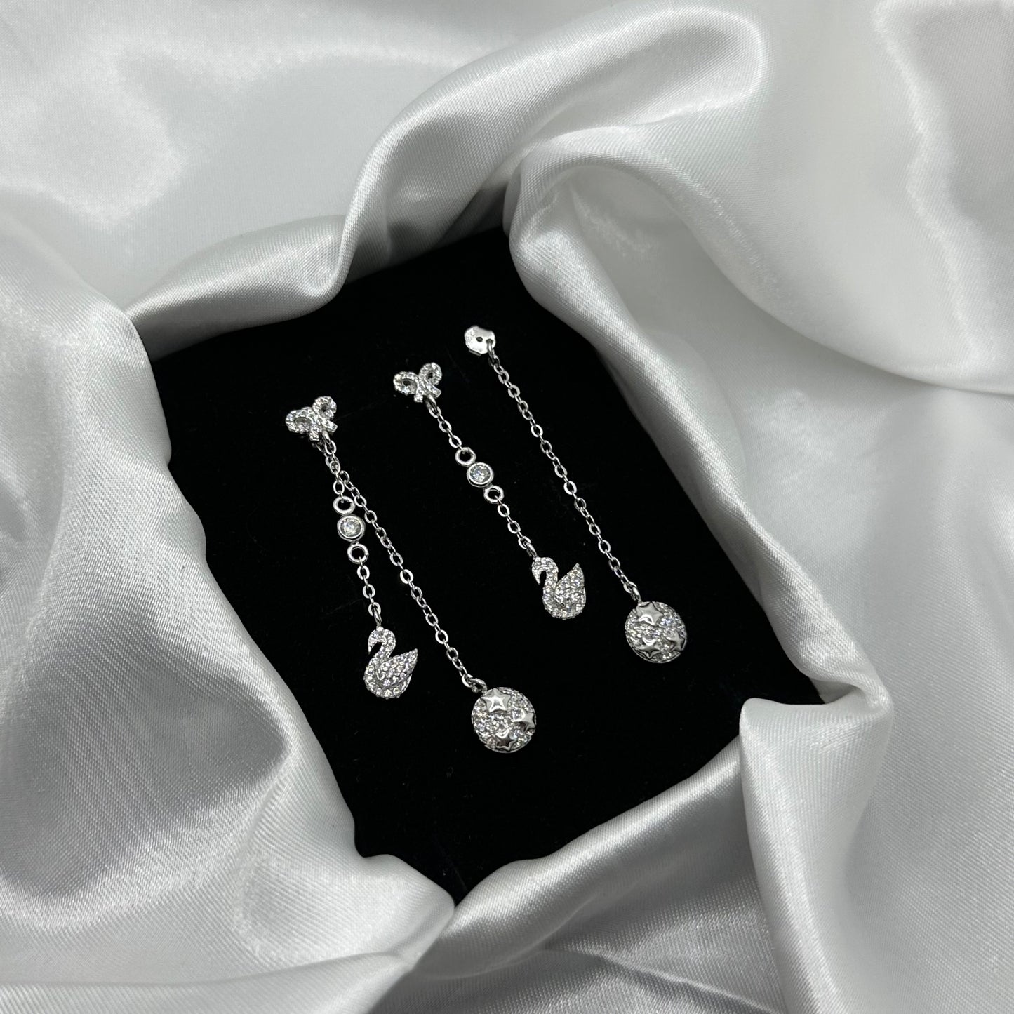 Swan 2 in 1 Drop Earrings with Crystal Accents