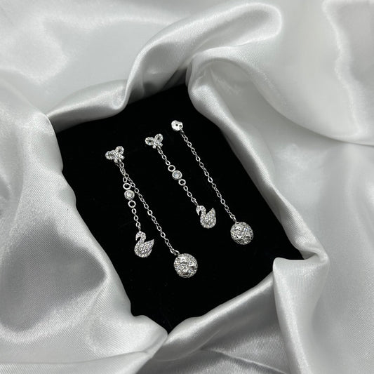Swan 2 in 1 Drop Earrings with Crystal Accents