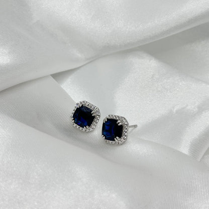 Sapphire Halo Silver Earrings