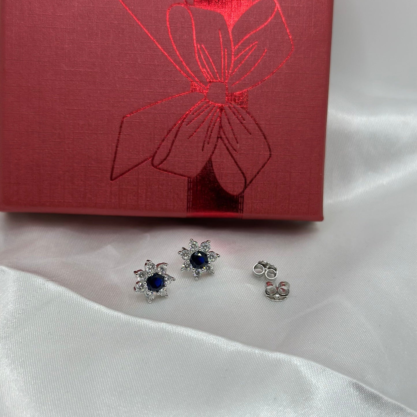 Starburst Sapphire Silver Earrings