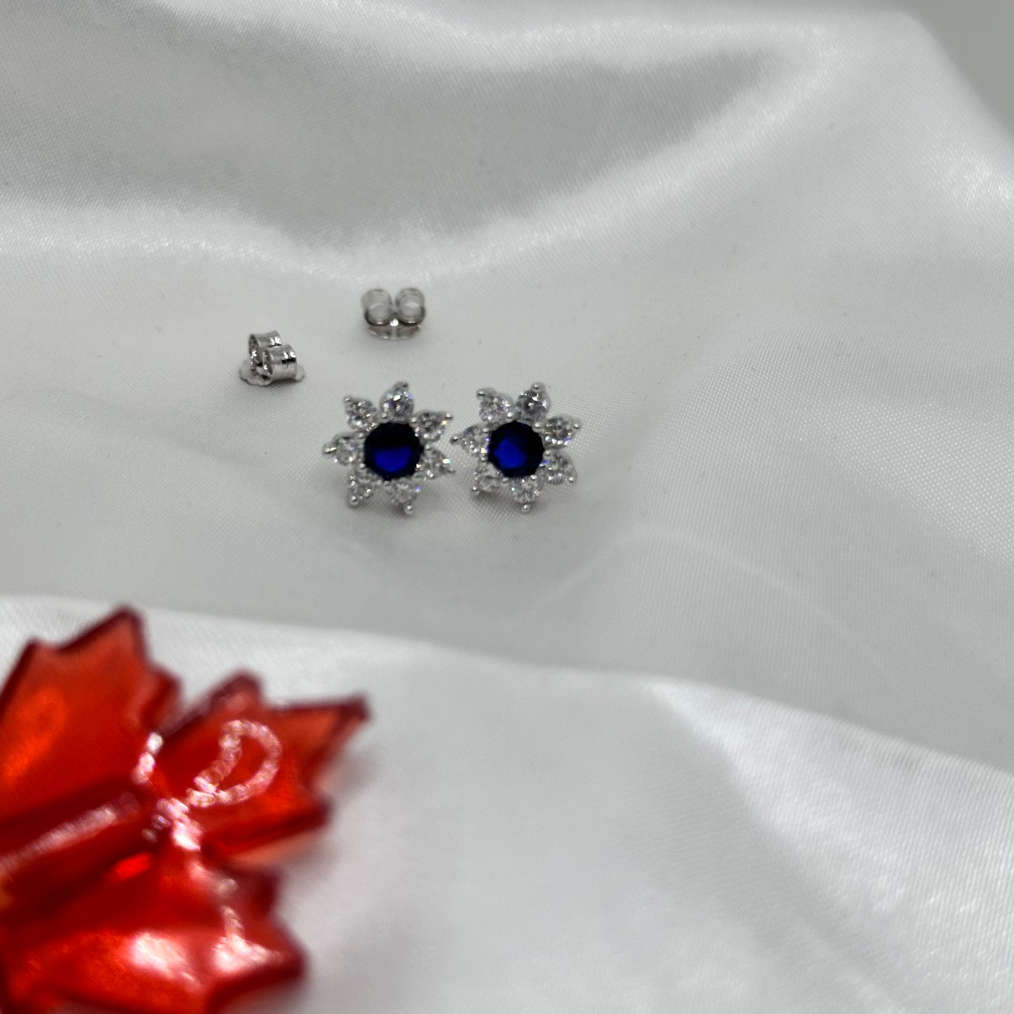 Starburst Sapphire Silver Earrings