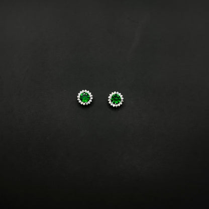 Emerald Halo Stud Earrings