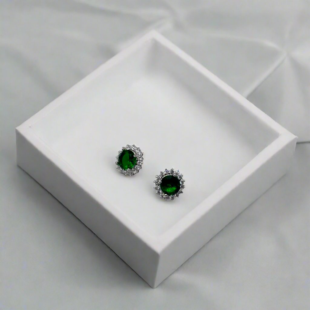 Emerald Halo Stud Earrings