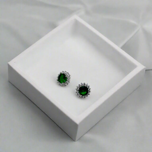 Emerald Halo Stud Earrings