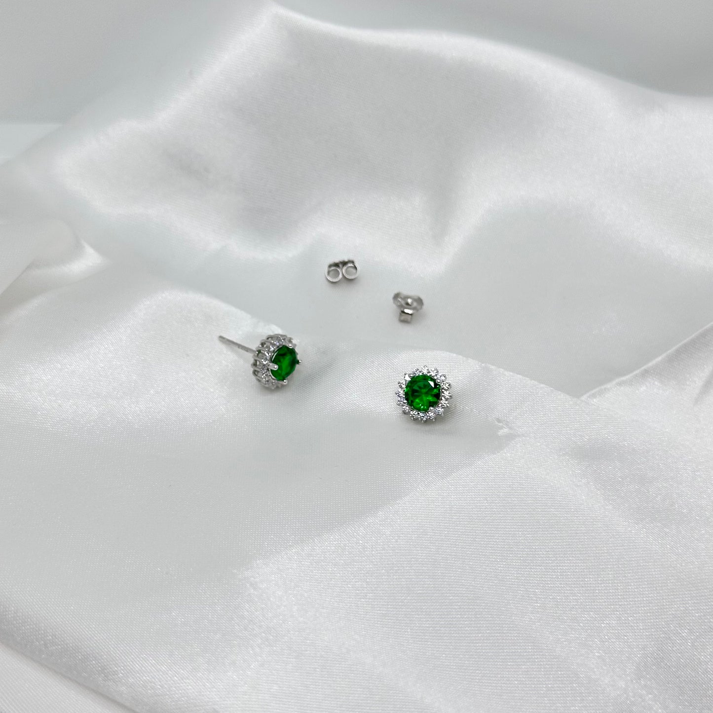 Emerald Halo Stud Earrings