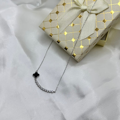 Modern Minimalist Silver Necklace with Black Clover