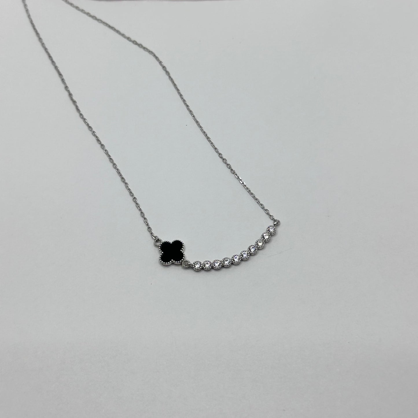 Modern Minimalist Silver Necklace with Black Clover