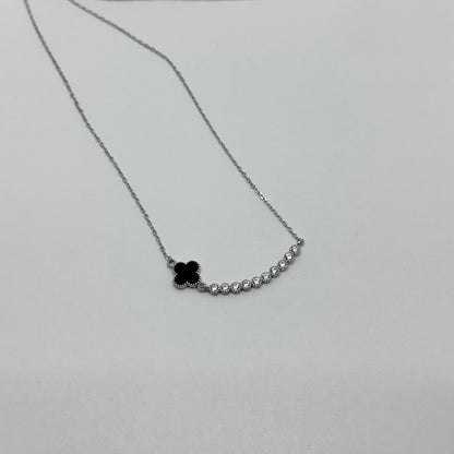 Modern Minimalist Silver Necklace with Black Clover