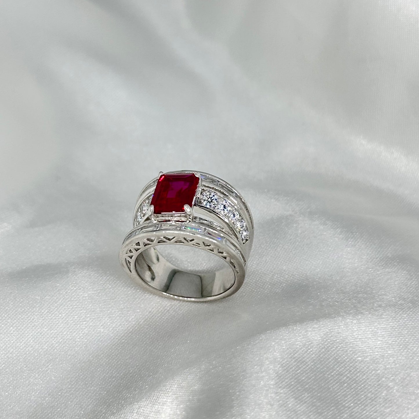 Ruby Emerald-Cut Sterling Silver Ring