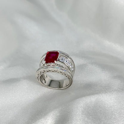 Ruby Emerald-Cut Sterling Silver Ring