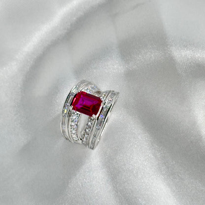 Ruby Emerald-Cut Sterling Silver Ring