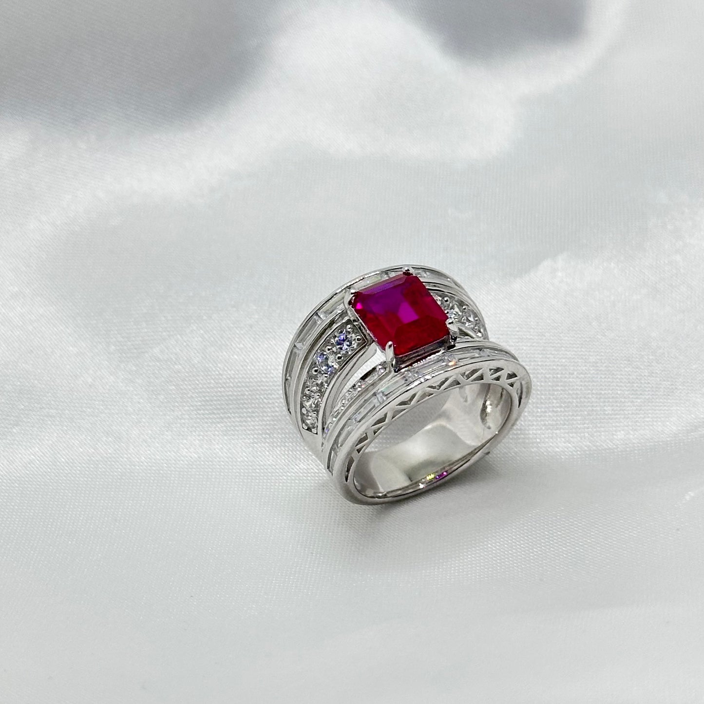 Ruby Emerald-Cut Sterling Silver Ring