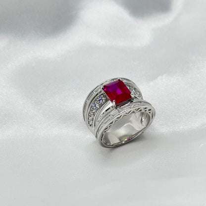 Ruby Emerald-Cut Sterling Silver Ring