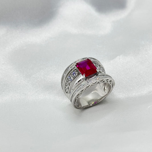 Ruby Emerald-Cut Sterling Silver Ring