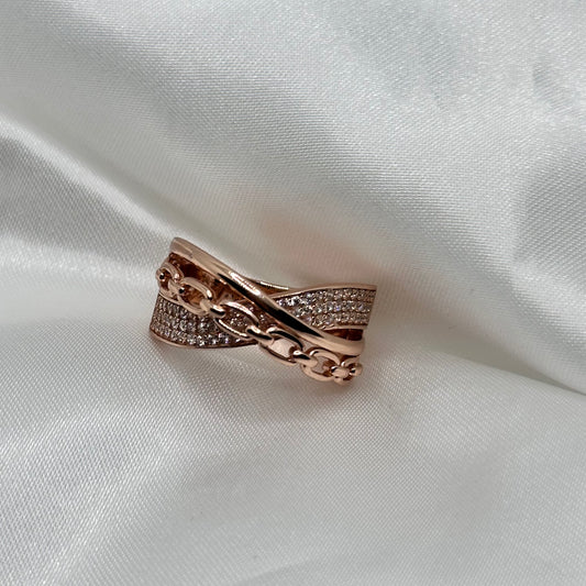 Chain Link Rose Gold Plated Ring with Stones