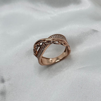 Chain Link Rose Gold Plated Ring with Stones