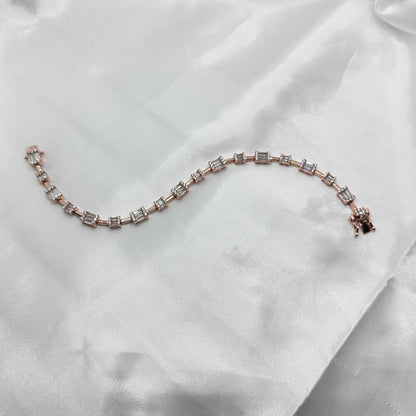 Chic Rose Gold Plated Baguette-Cut Silver Bracelet