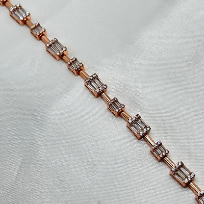 Chic Rose Gold Plated Baguette-Cut Silver Bracelet