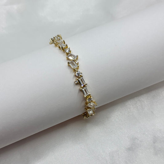 Gold Plated Baguette-Cut Stone Silver Bracelet