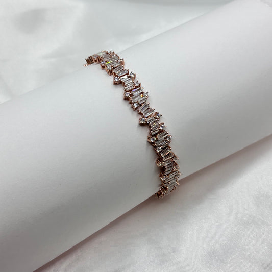 Baguette-Cut Diamond Rose Gold Tennis Bracelet