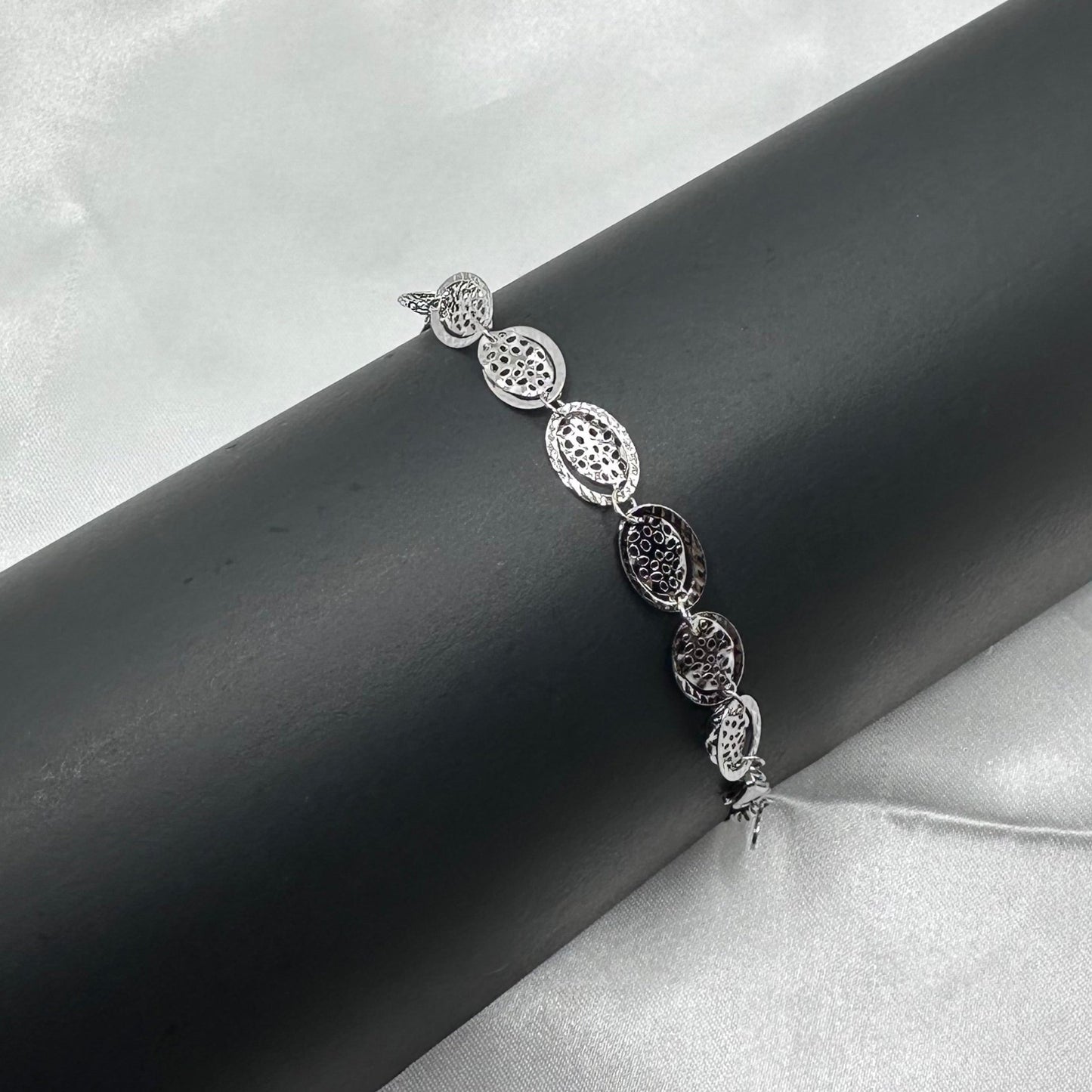 Textured Silver Oval Bracelet
