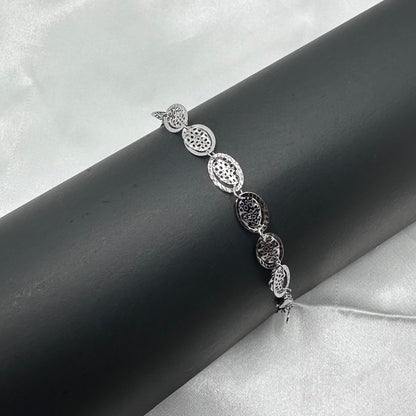 Textured Silver Oval Bracelet