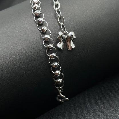 Rings Beaded Chain Bracelet with Bow Charm