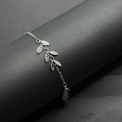 Leaf Charm Delicate Silver Bracelet