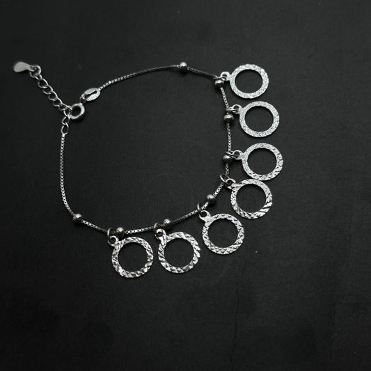 Circle Charm Bracelet with Textured Hoops