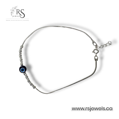 Sterling Silver Evil Eye Anklet – Adjustable Protection Jewelry for Women