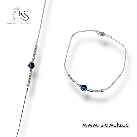 Sterling Silver Evil Eye Anklet – Adjustable Protection Jewelry for Women