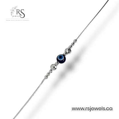 Evil Eye Silver Anklet with Shiny Textured Beads – Women’s Protection Jewelry